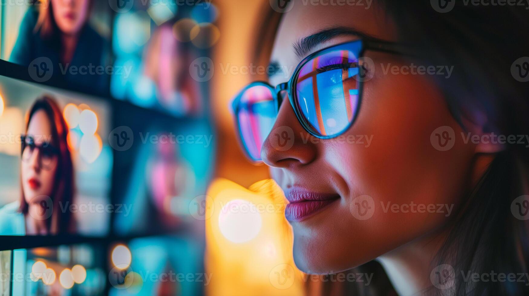 This person is on a call with a headset, engaging with multiple screens. photo