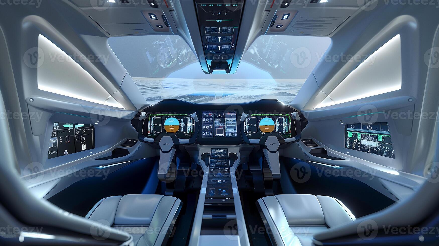 This High-tech cockpit offers digital displays and sleek seating, enhancing mobility and automation. photo