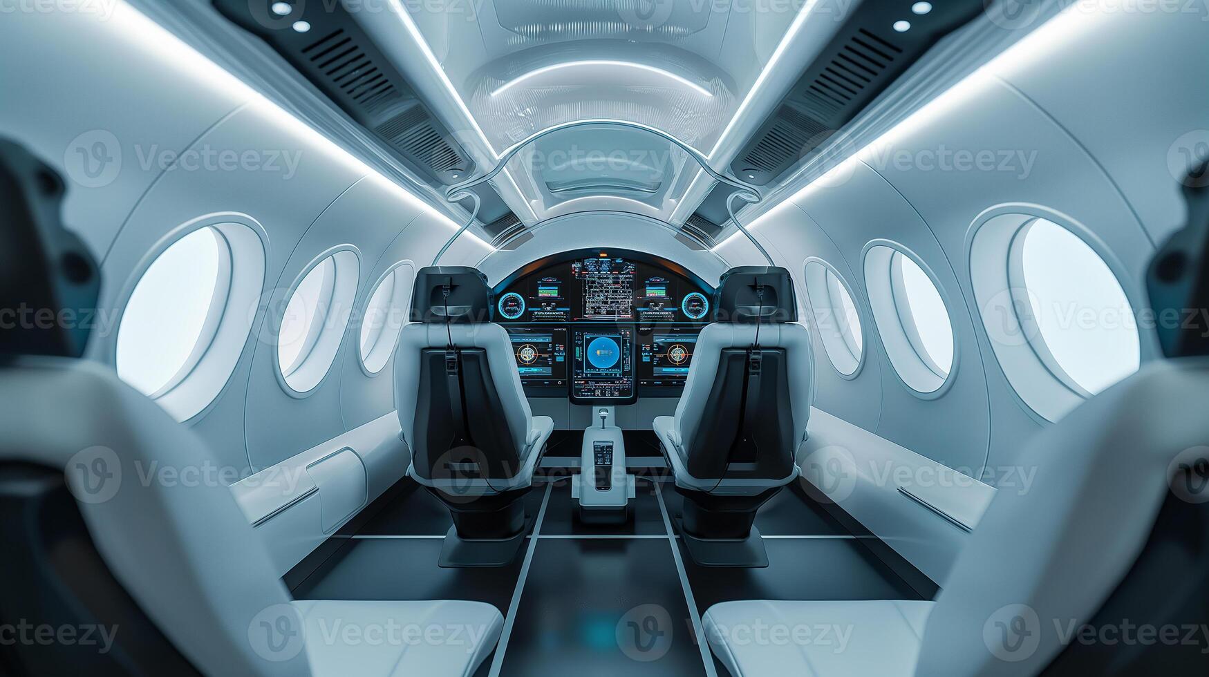 This Modern cockpit with sleek displays and comfy seating for efficient operations. photo