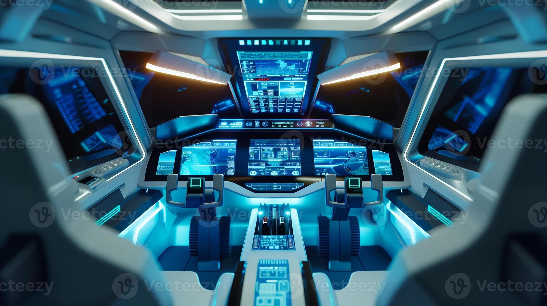 This High-tech cockpit features cutting-edge controls and displays for automated transport systems. photo