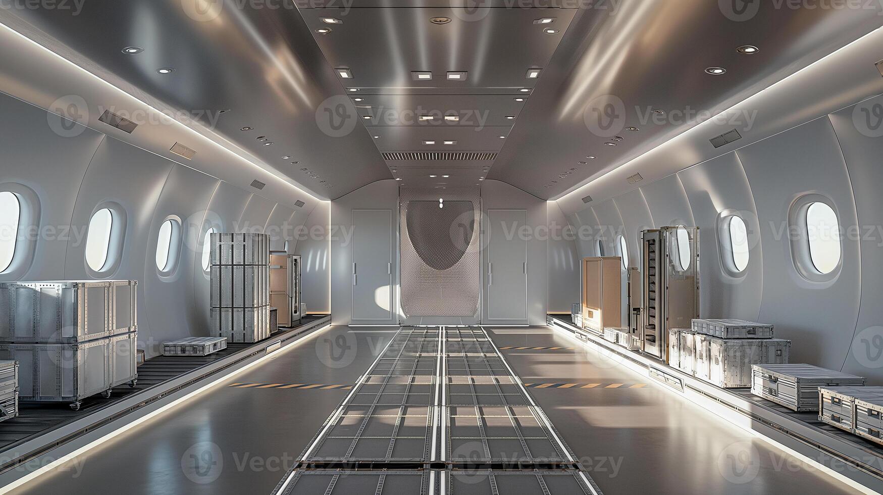This Bright and spacious cargo area of an aircraft is ready for efficient loading and transport. photo
