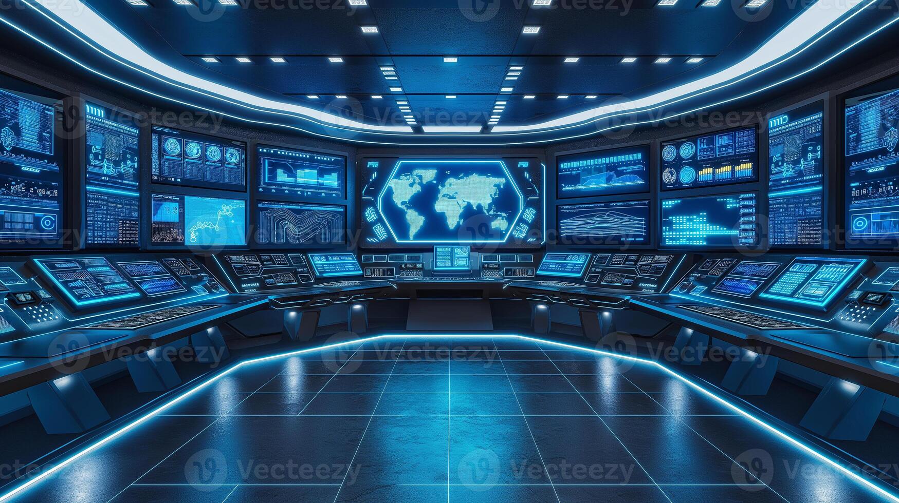 This advanced control room has many monitors showing data for transport and automation systems. photo