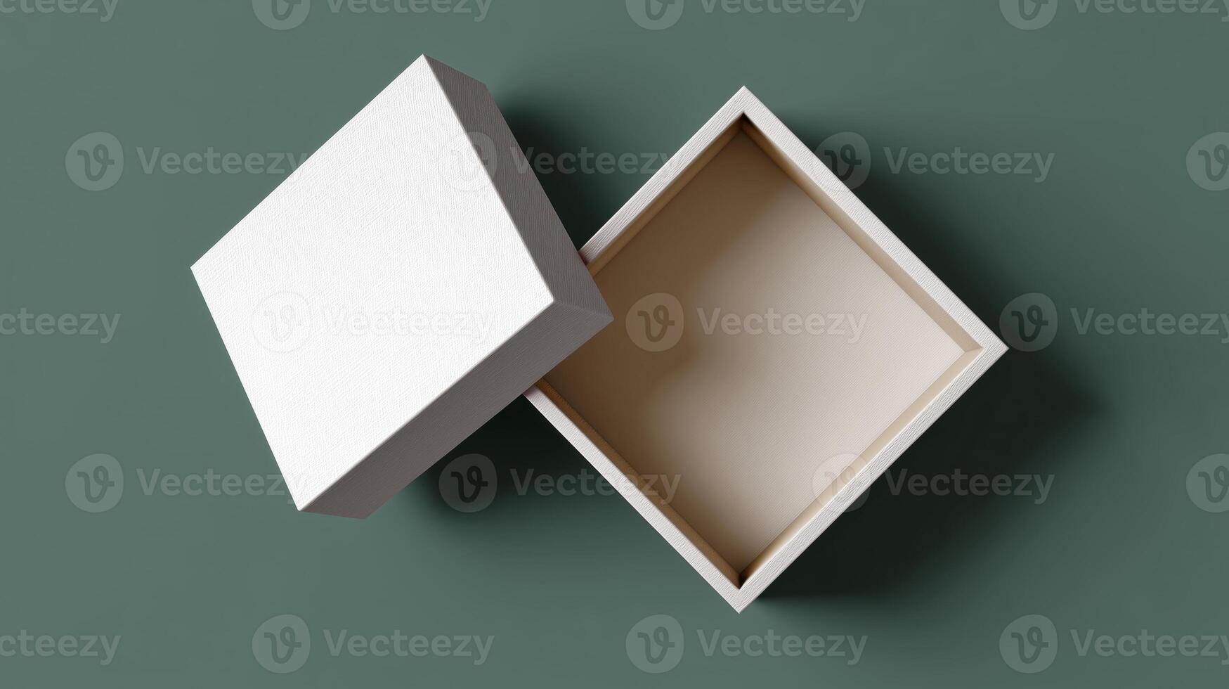 A gift box is open and empty, placed on a flat surface with a minimalist design. The neutral colors make it ideal for various occasions, inviting curiosity about what lies inside. photo
