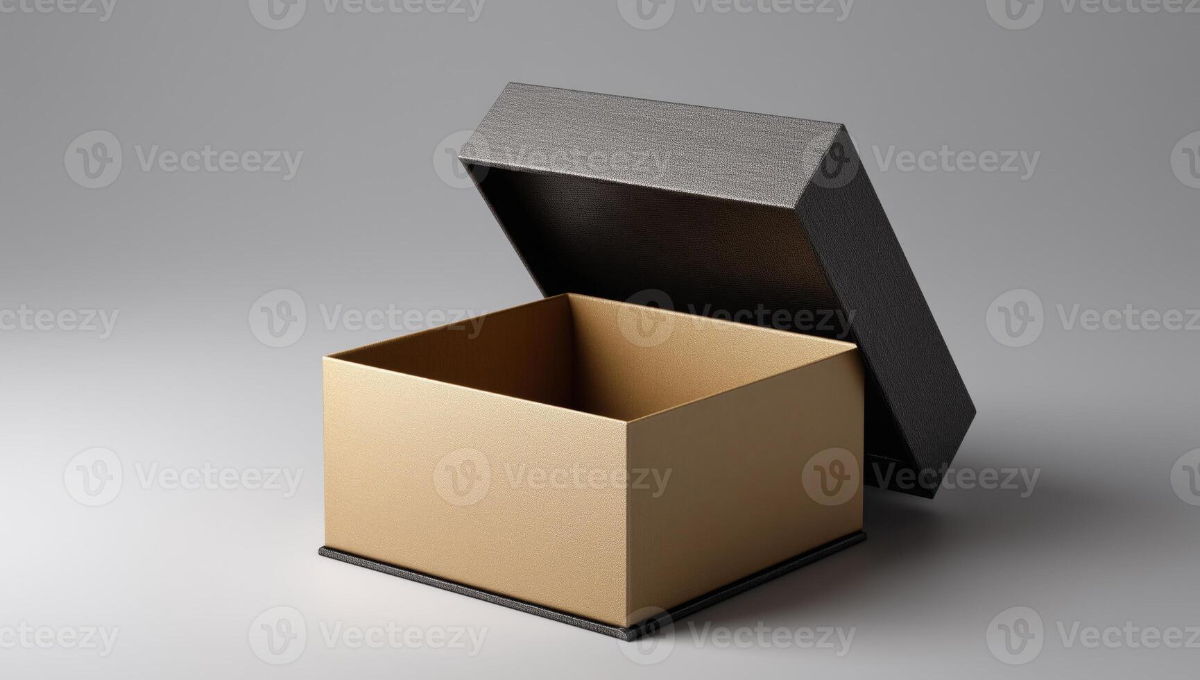 A stylishly designed gift box sits open, revealing its elegant golden interior. Perfect for presenting a special surprise, the box enhances the excitement of receiving a thoughtful delivery at home. photo