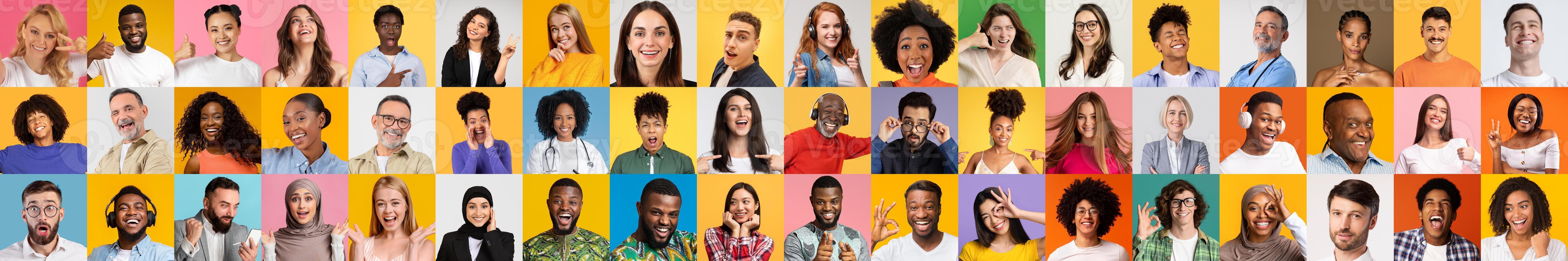 This vibrant collage features diverse individuals showcasing a range of emotions and styles. photo