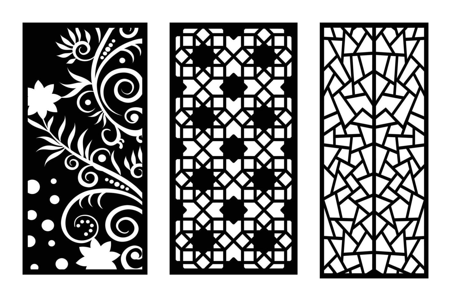 Set Of Three Decorative Black And White Panels With Ornamental And Geometric Designs vector