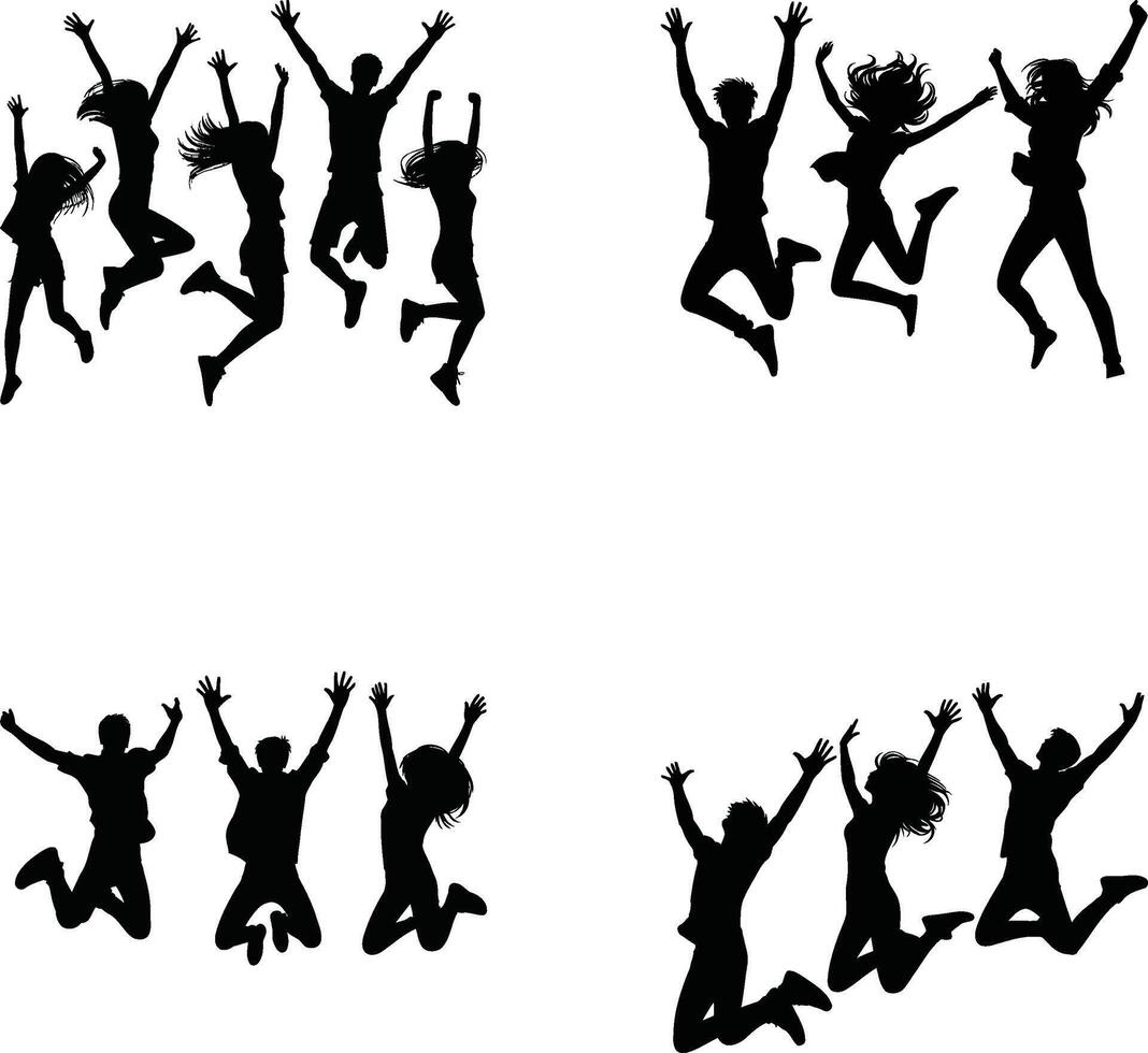 Silhouettes illustration of Group of Happy Youth in Celebration Pose vector