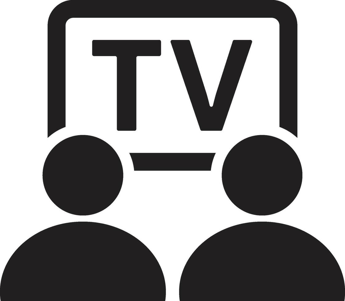 Minimalist Black and White Icon of Two People Watching TV vector