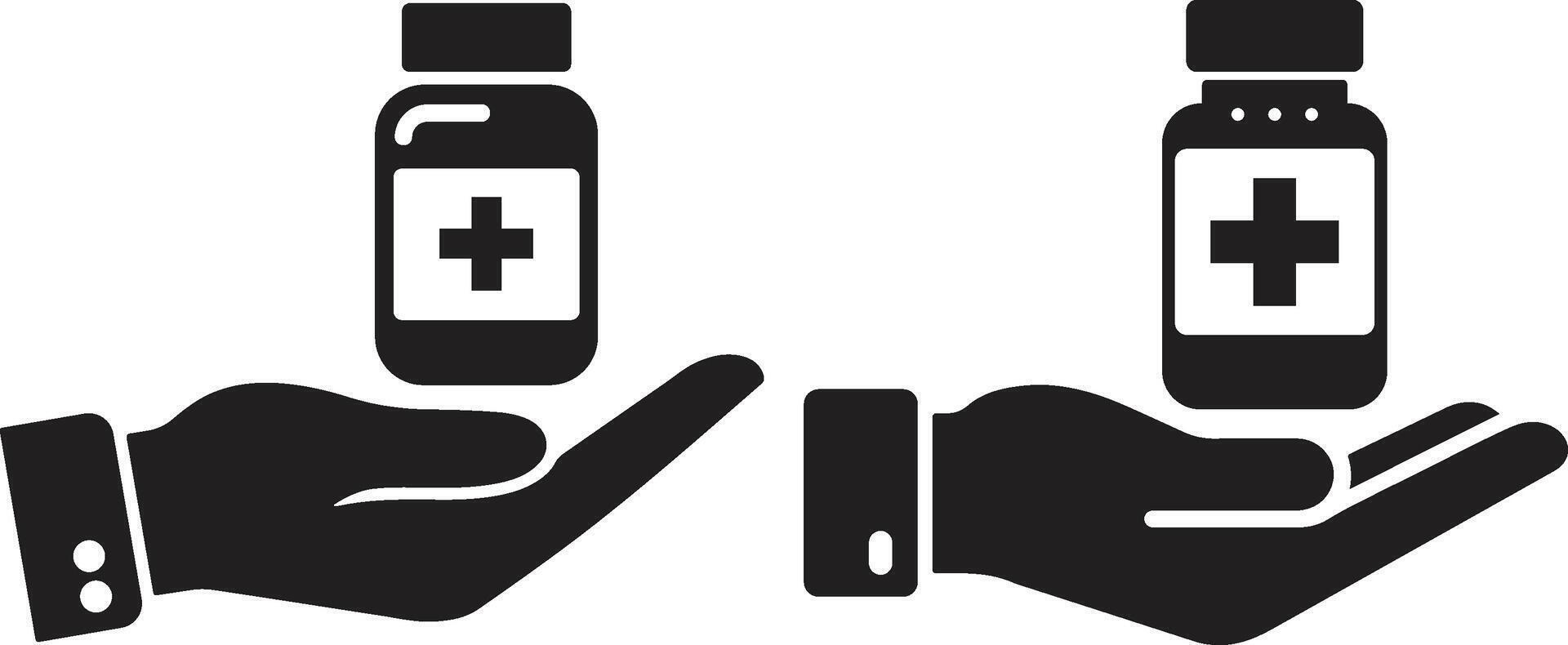 Minimalist Silhouettes of Hands Holding Medicine Bottles vector