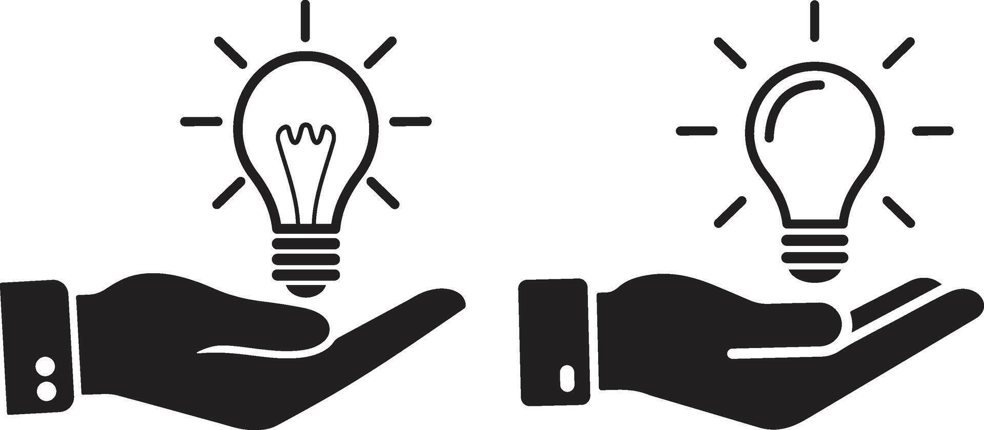 Minimalist Concept Illustration of Hands Holding Glowing Light Bulbs vector