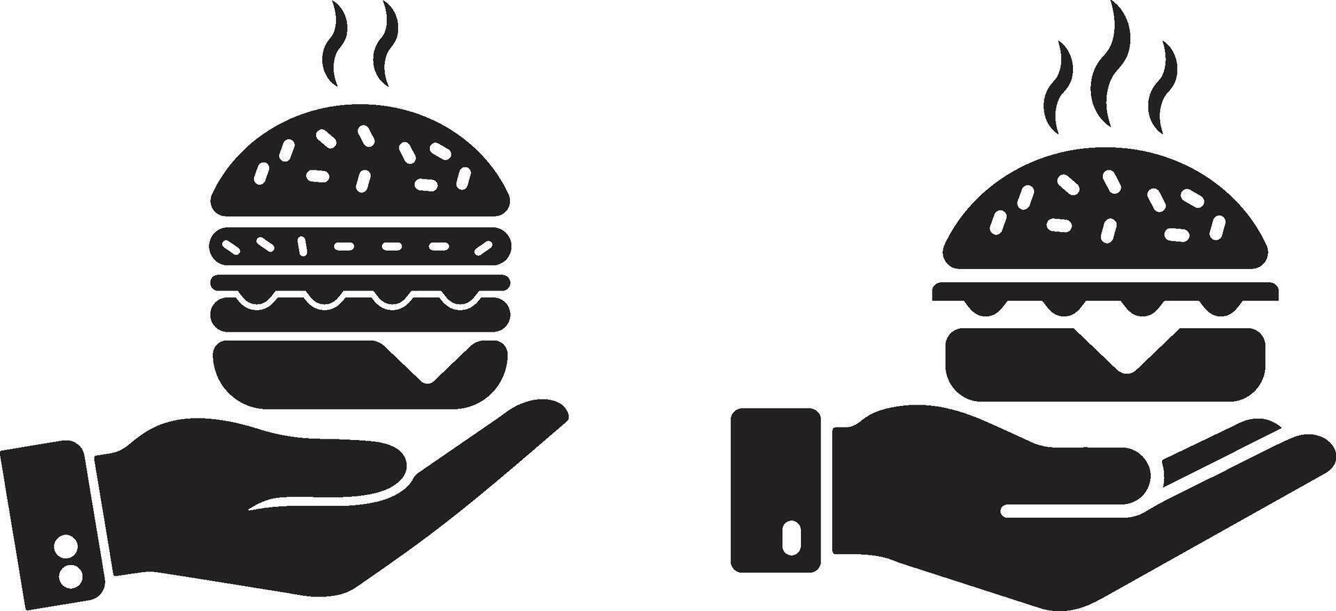 Minimalist Silhouettes of Hands Holding Steaming Hamburgers vector