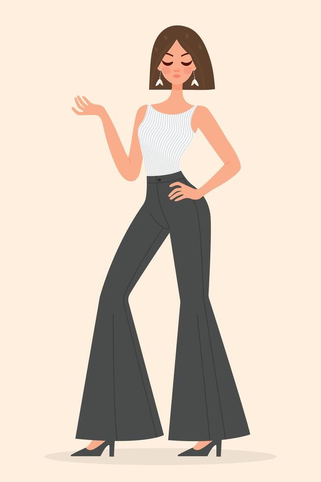 flat illustration of a stylish young girl in casual outfit isolated. vector