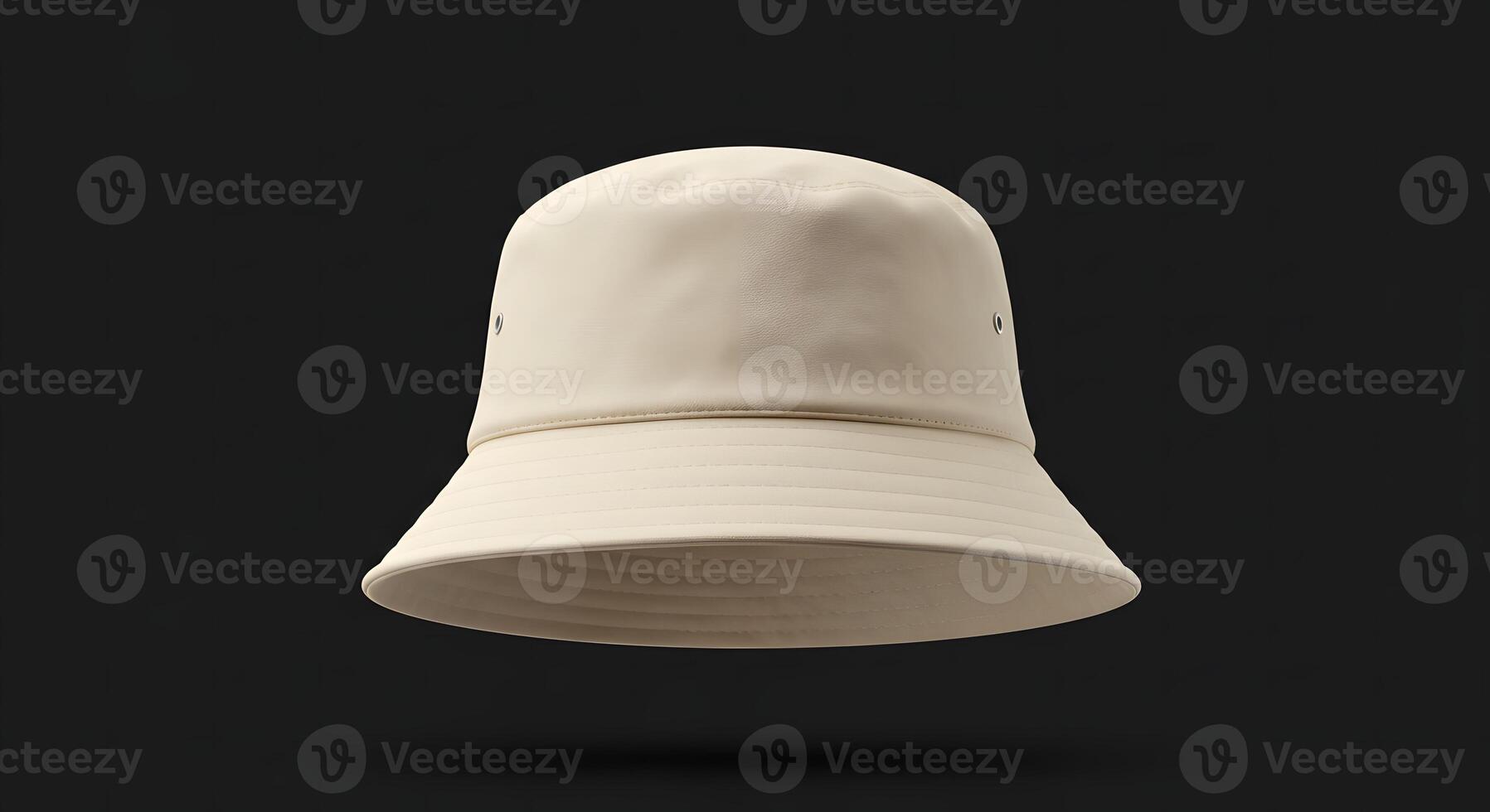 Floating Beige Bucket Hat Isolated on Black Background for Fashion Accessory photo