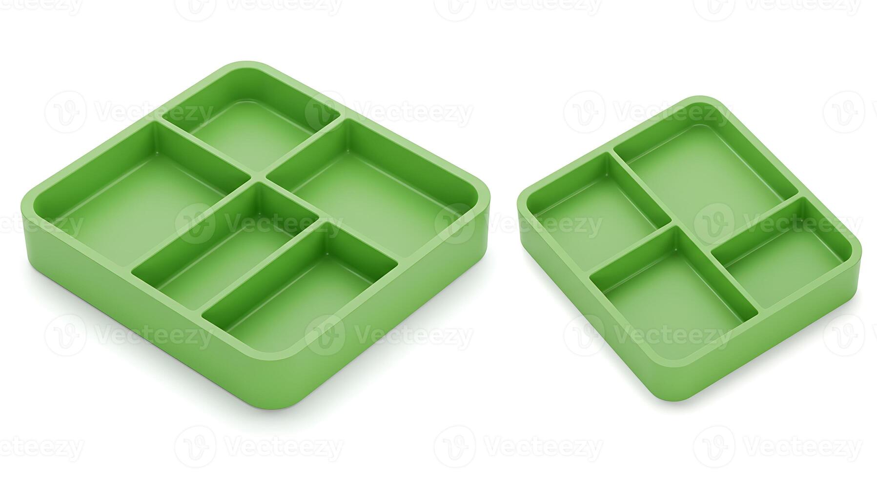 Arranging Green Trays Organizers in Square Sections for Storage Solutions photo
