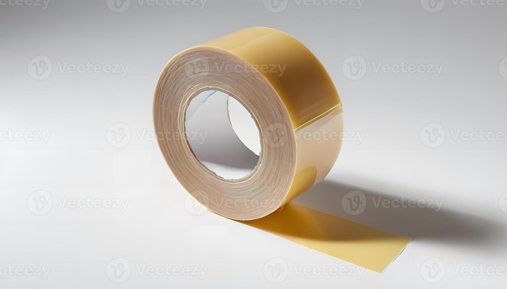 Close-up of Double Sided Tape Roll on White Surface for Packaging photo