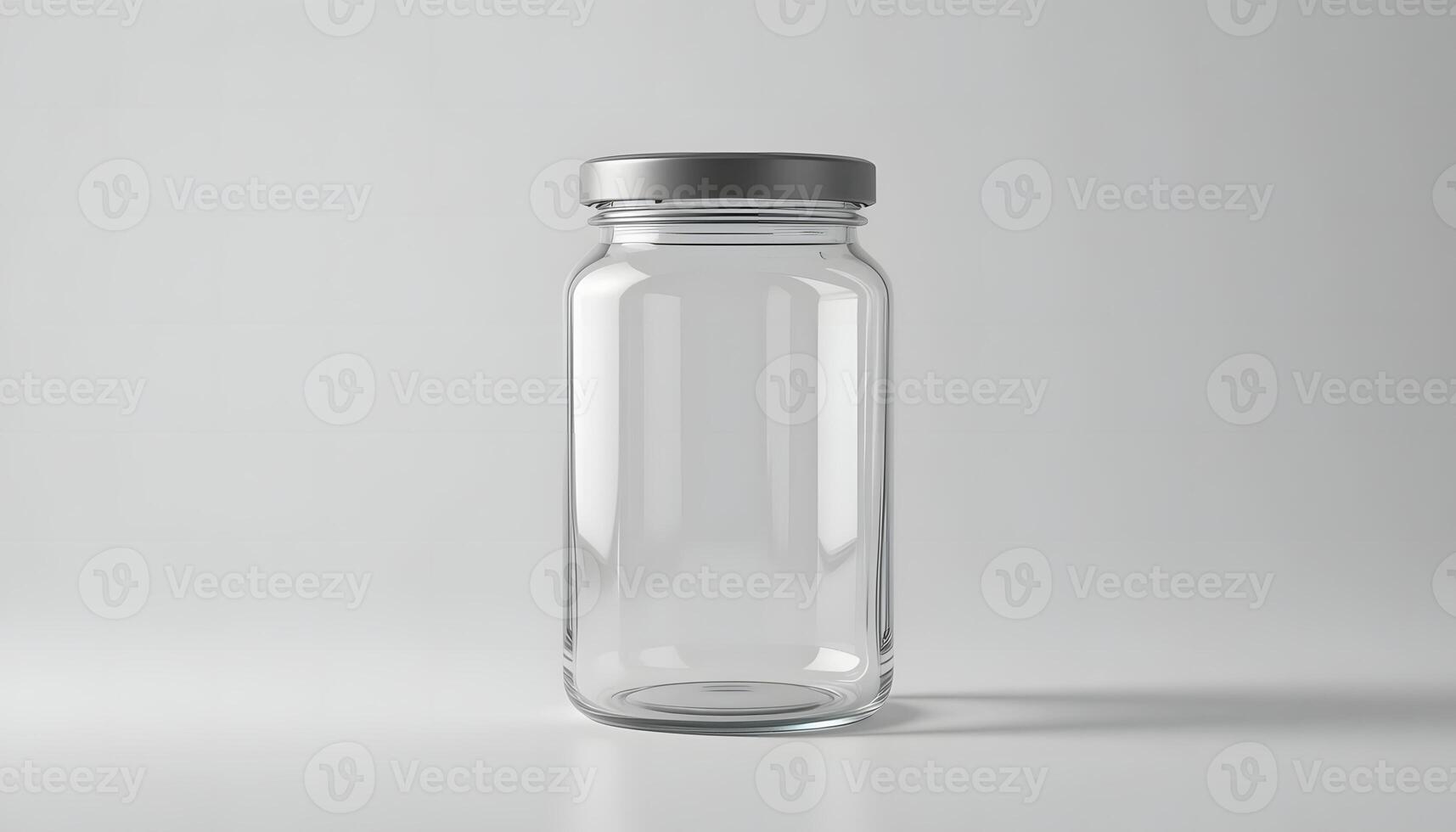 Empty Glass Jar with Metal Lid Isolated on Neutral Background photo