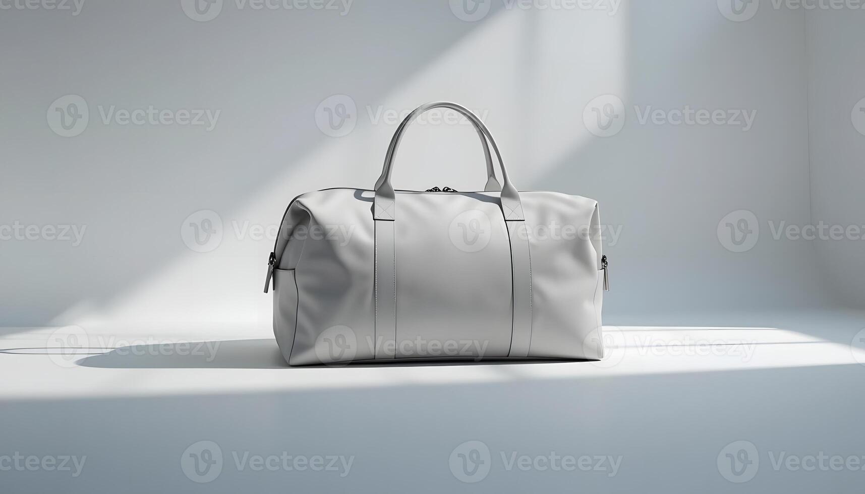 Minimalist Gray Duffel Bag on White Background Illuminated by Natural Light photo
