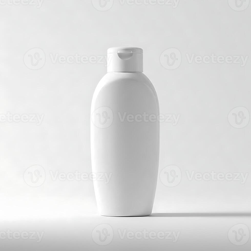 White Plastic Bottle Mockup for Cosmetic Product on Clean Background photo
