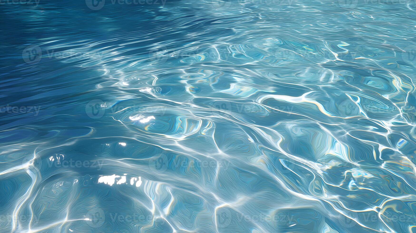 Sunlight refracting through clear, rippling water, casting mesmerizing light patterns on a soft blue surface photo