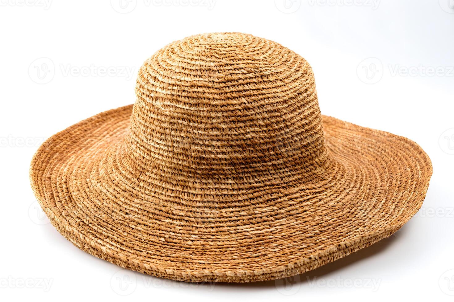 Elegant sun hat with wide brim isolated on white background perfect for sunny day outings photo