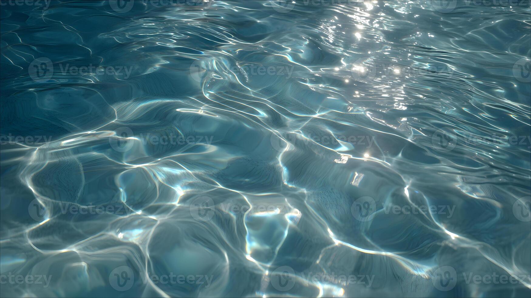 Radiant sunlight passes through clear water, creating stunning light and shadow patterns on a blue surface photo