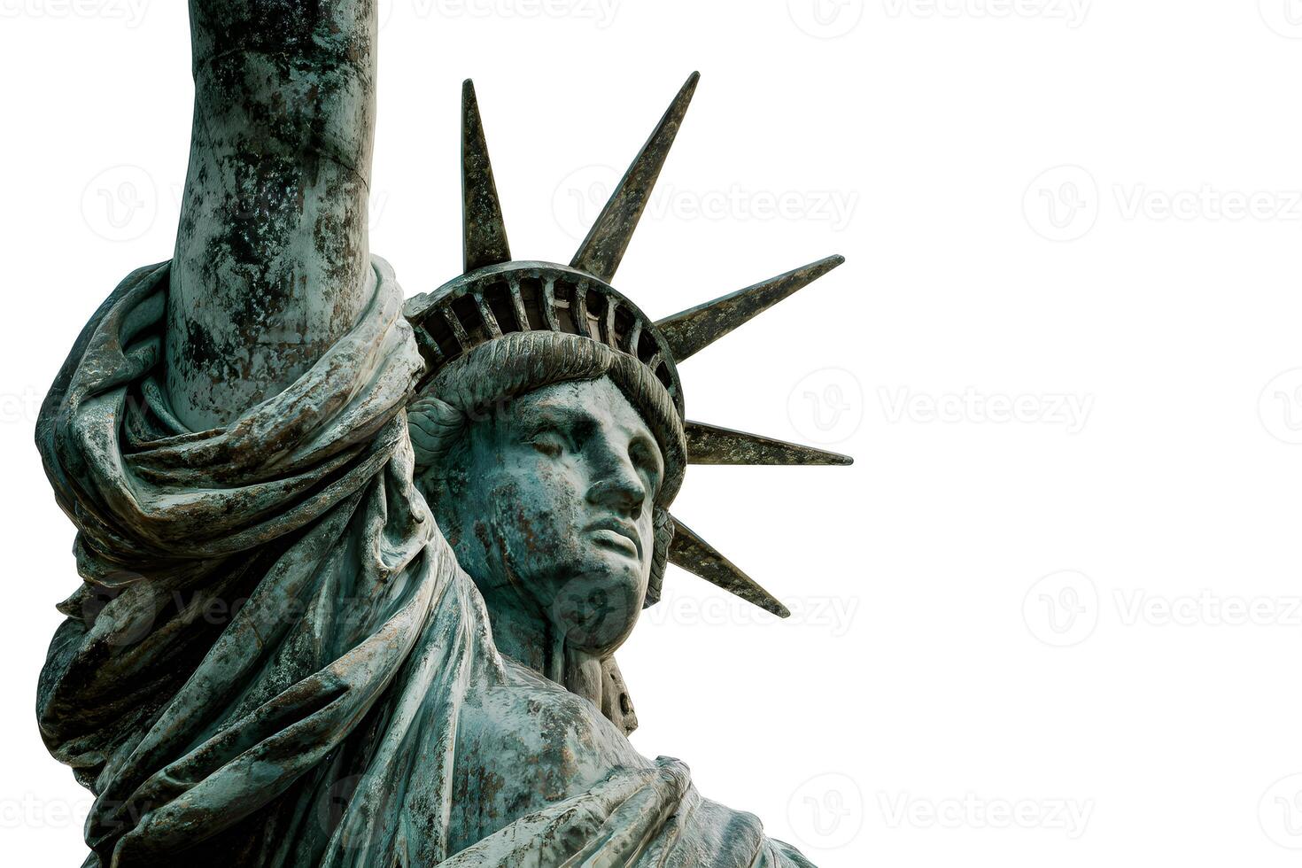 Statue of Liberty standing tall on a white background representing freedom and hope. photo