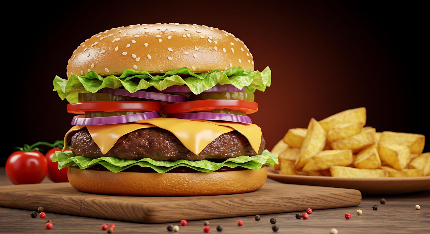 Grilled Beef Burger With Pickled Red Onion And Cheese photo