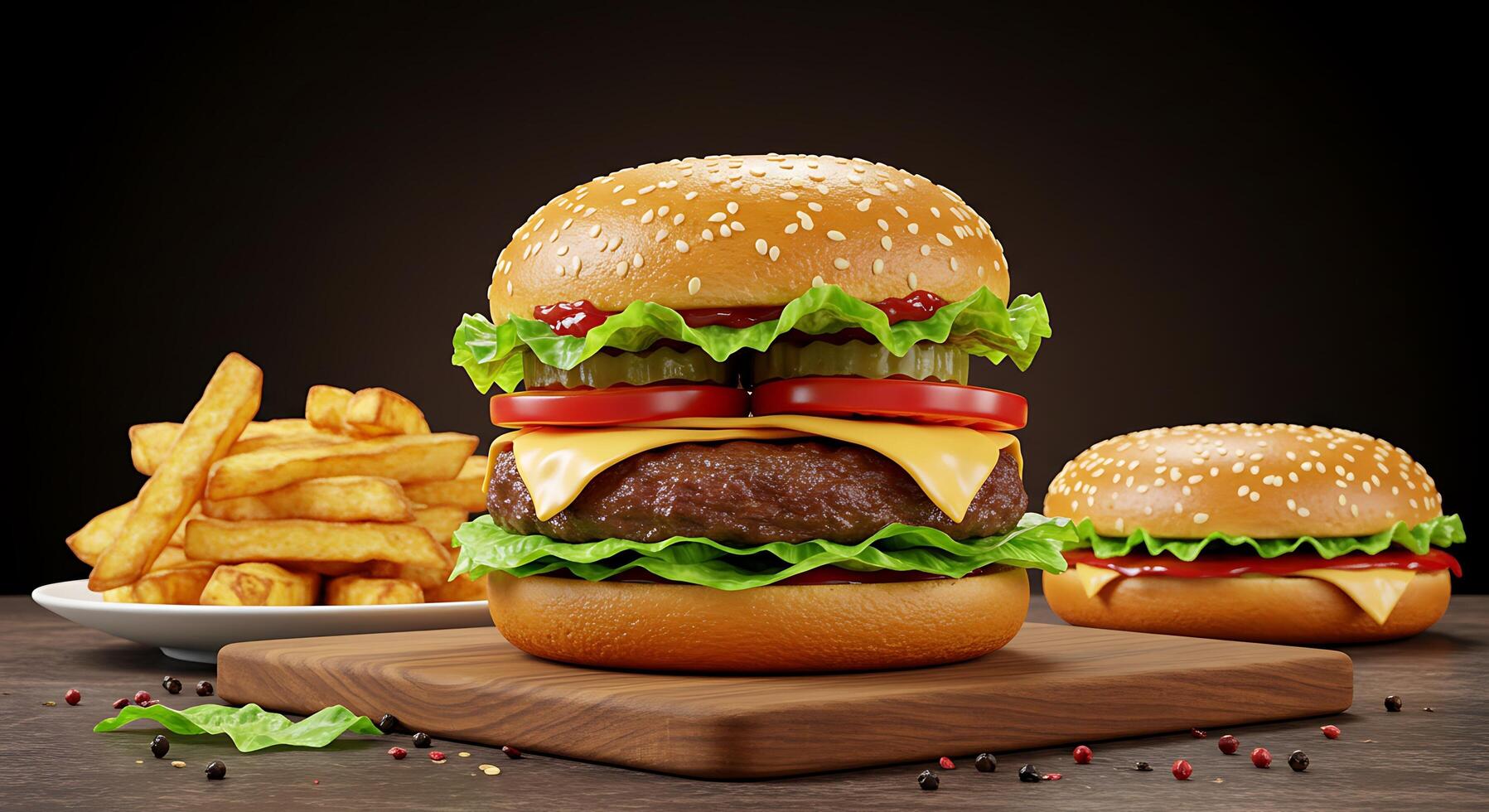 Gourmet Chicken Burger With Crispy Onion Rings And Avocado photo