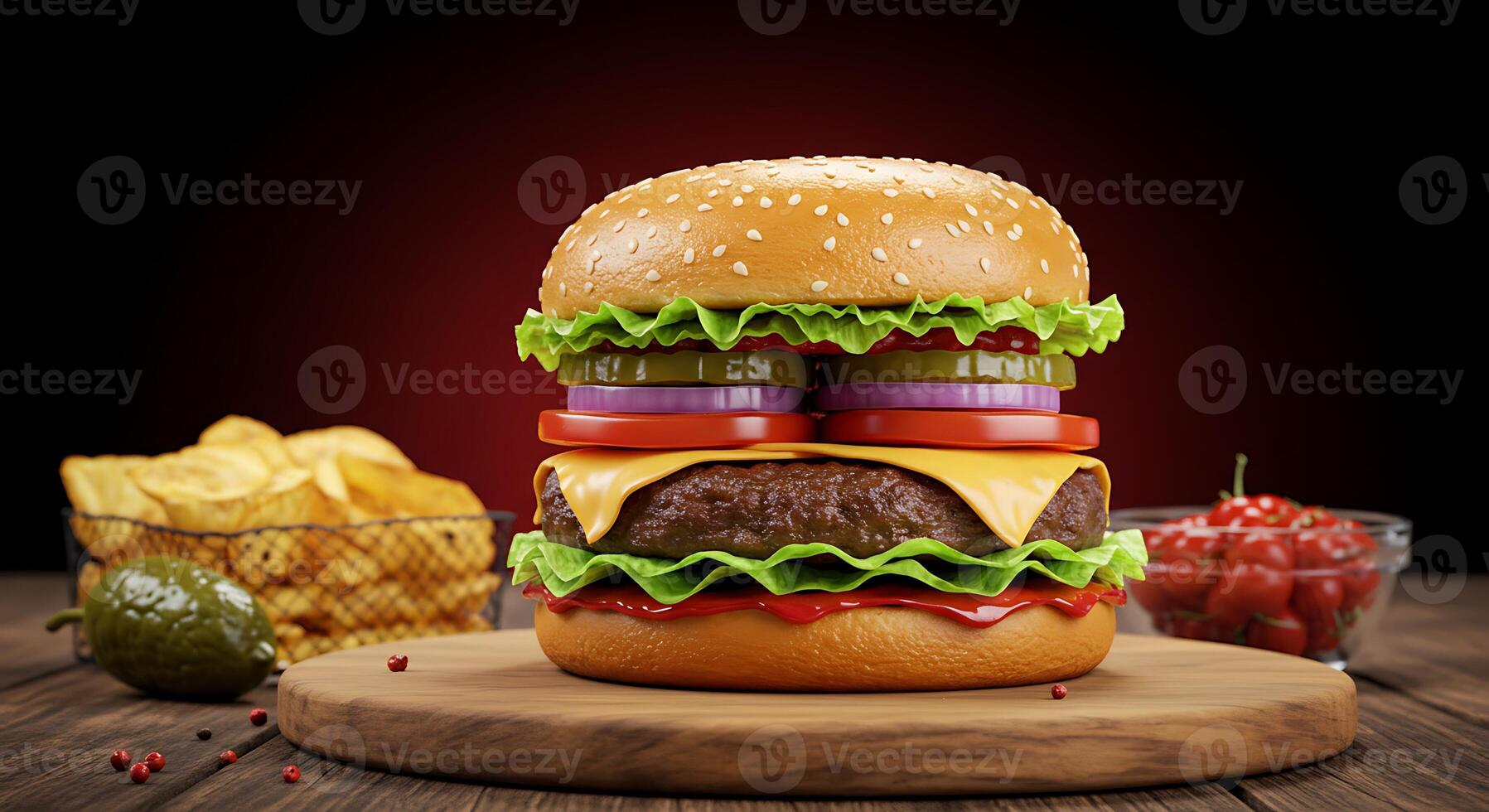 Grilled Cheeseburger With Fresh Tomato, Onion, And Lettuce photo