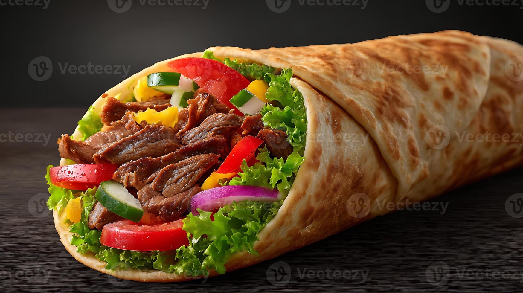 Photorealistic Pita-Wrapped Shawarma with Mixed Meats and Greens photo
