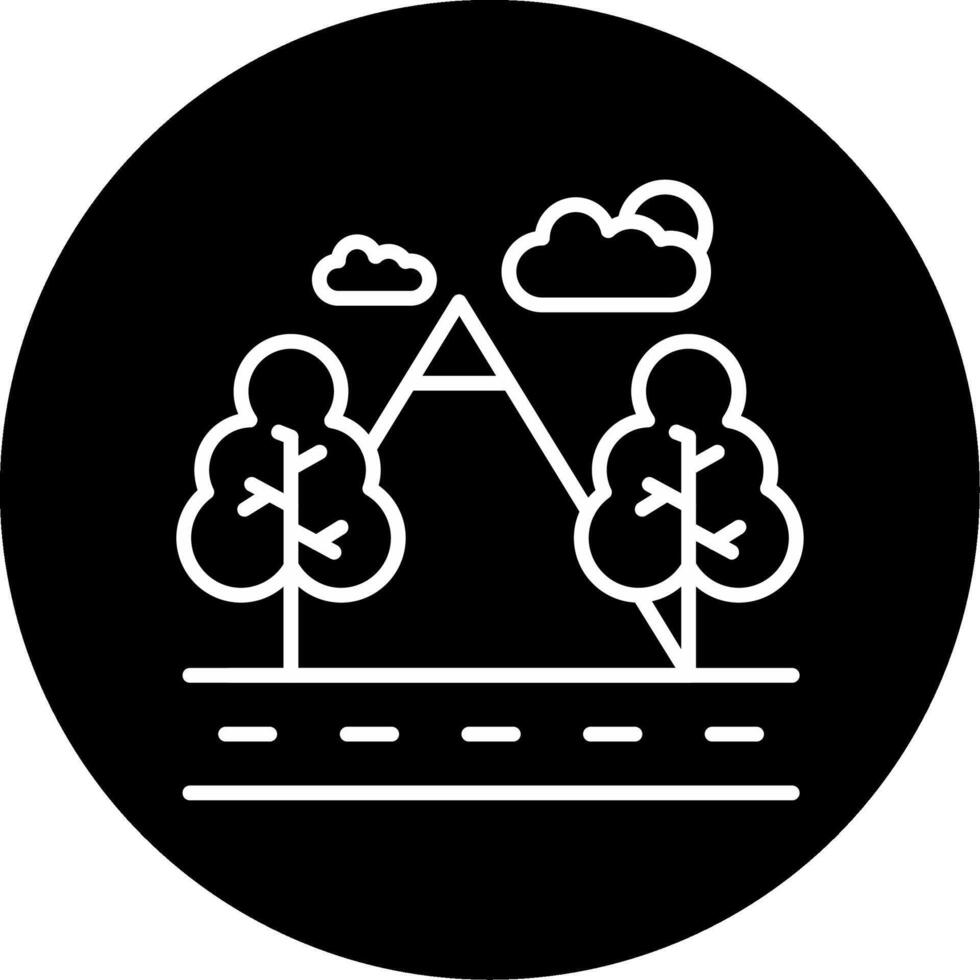 Mountains Night View Line Circle Inverted vector