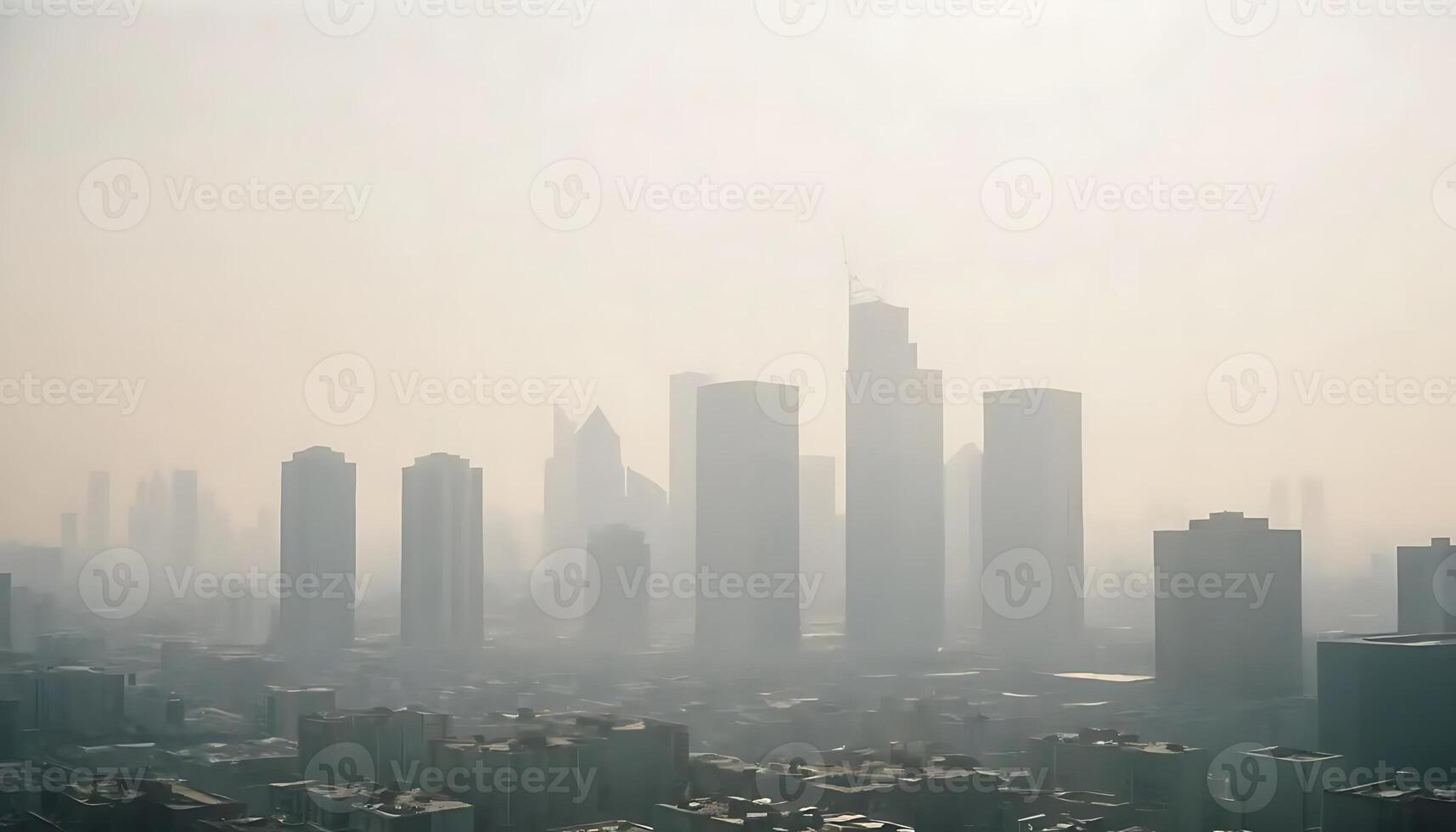 City Skyline Obscured by Smog and Haze Creates Atmospheric View photo