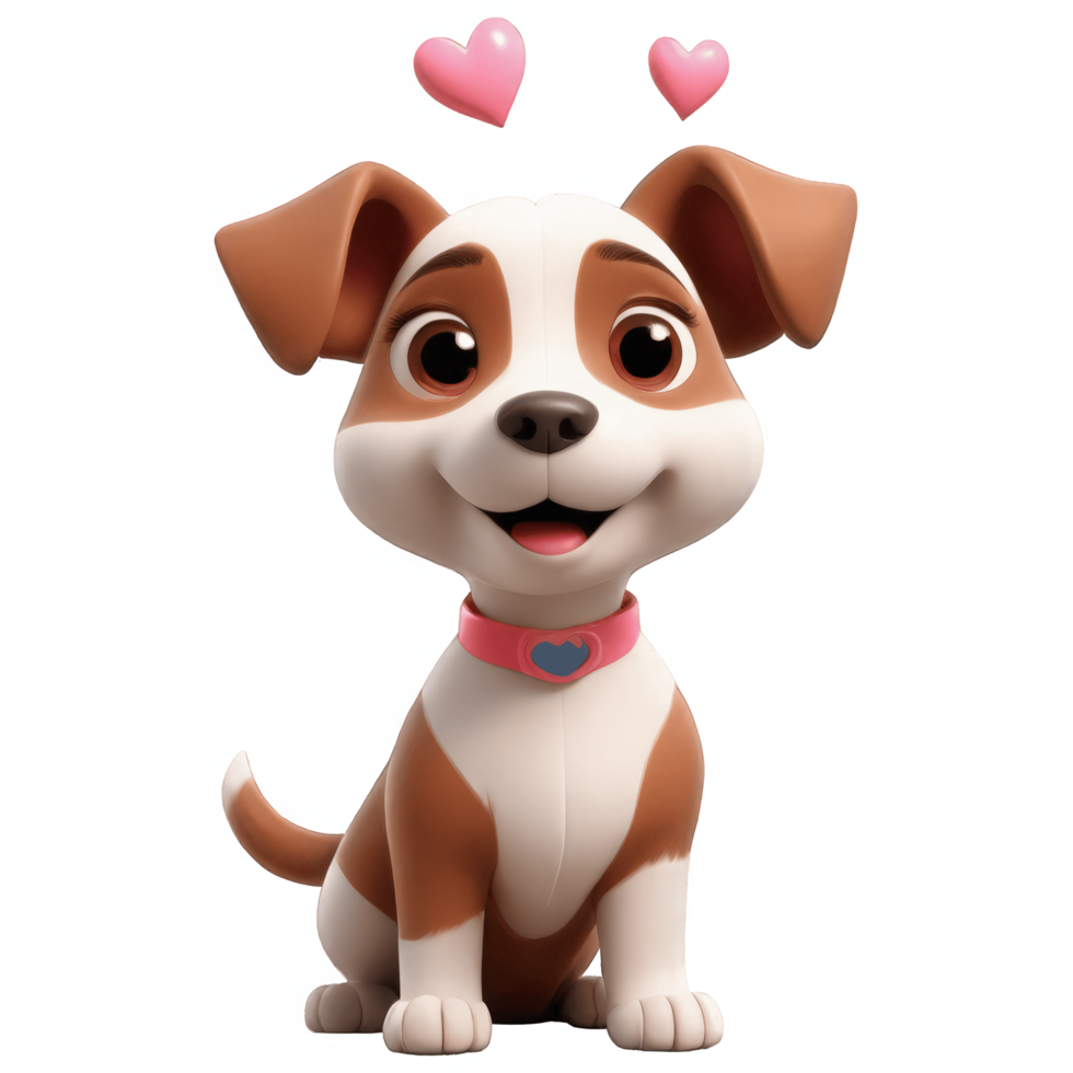 3D Render of a cute Jack Russell Terrier dog with hearts png