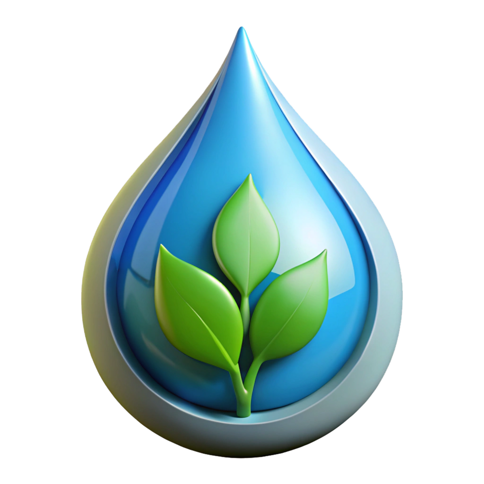 3D Water Drop Icon with Leaf Design png