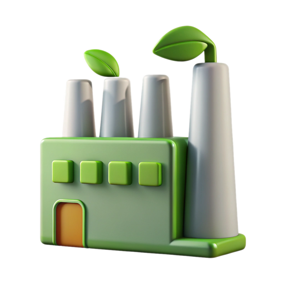 A 3D Icon of a Factory with Leaf Design png