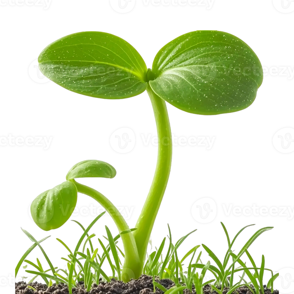 green plant growing in soil on transparent background. png