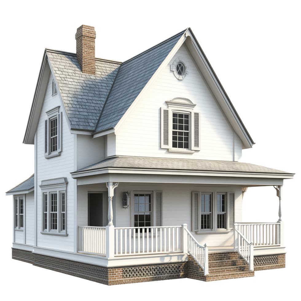 Traditional house model presented on a transparent background showcasing architectural details and classic style, Traditional 3d house model transparent background png