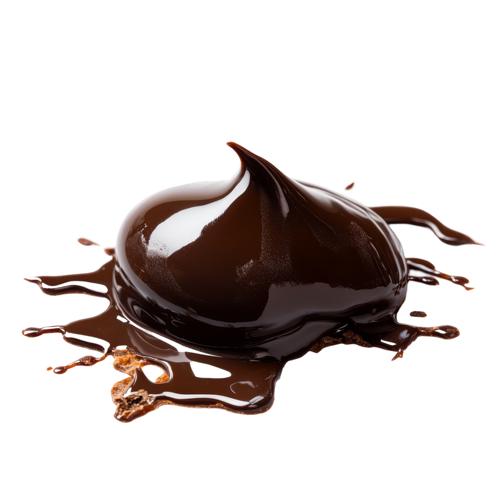 Melted chocolate pool spreading on a transparent surface, showcasing rich texture and deep color for culinary delights, Melted chocolate isolated png