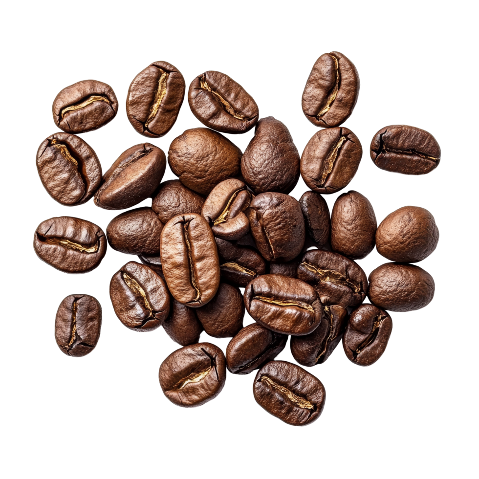 Freshly roasted coffee beans arranged on a transparent background showcasing their rich color and texture perfect for coffee enthusiasts, Coffee beans over transparent background flat lay Stock Photo png