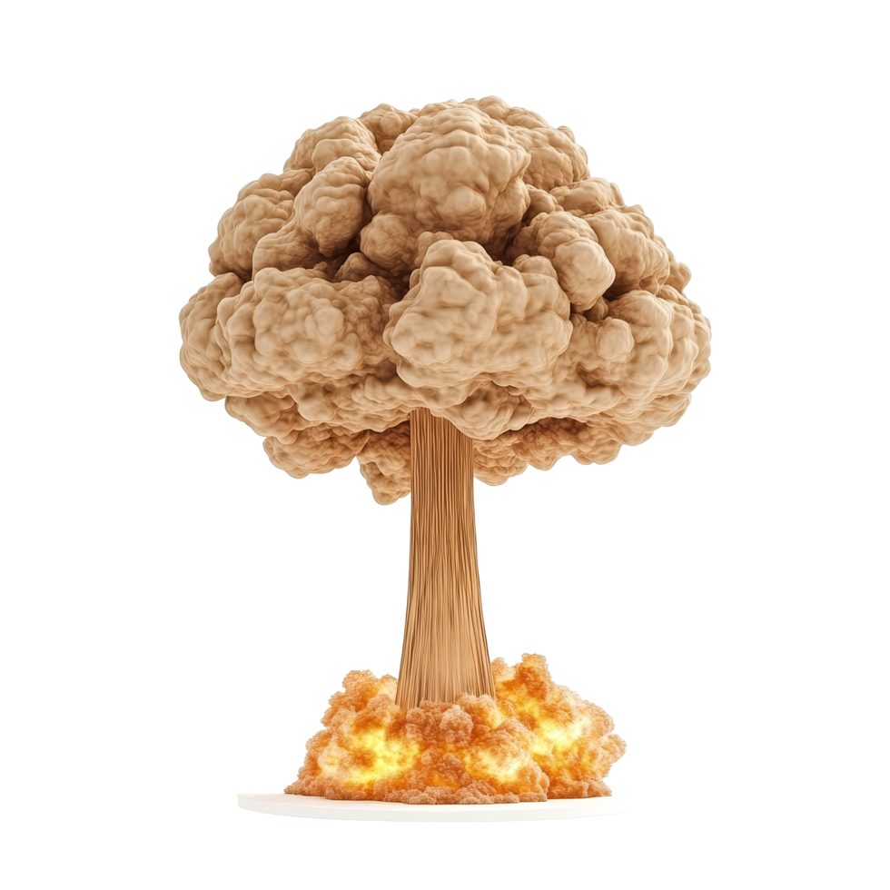 Nuclear explosion creating a vast mushroom cloud during a test in an isolated area of the desert landscape, Nuclear explosion and mushroom cloud isolated on transparent background png