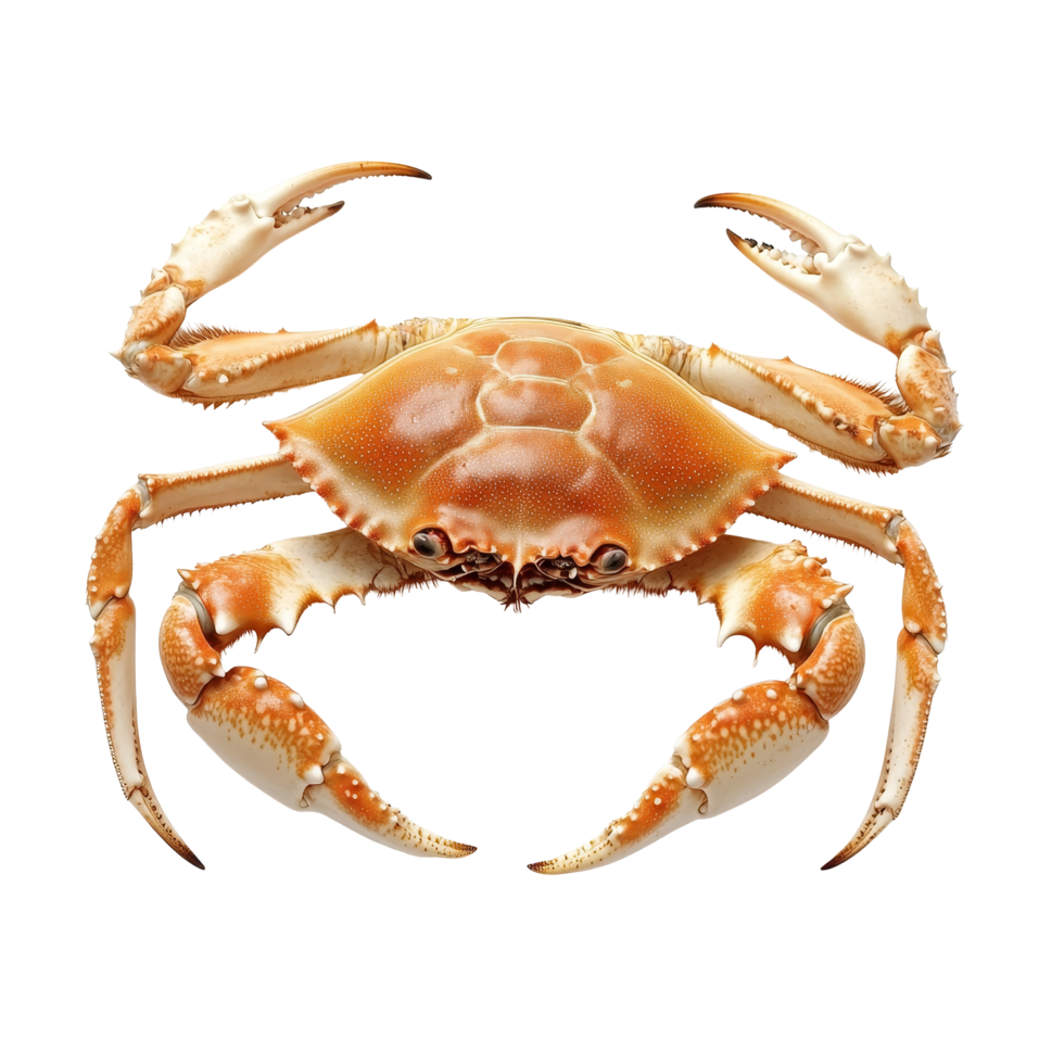 A vibrant crab isolated on a transparent background showcasing its detailed features and natural colors, a red crab top view isolated on transparent background png