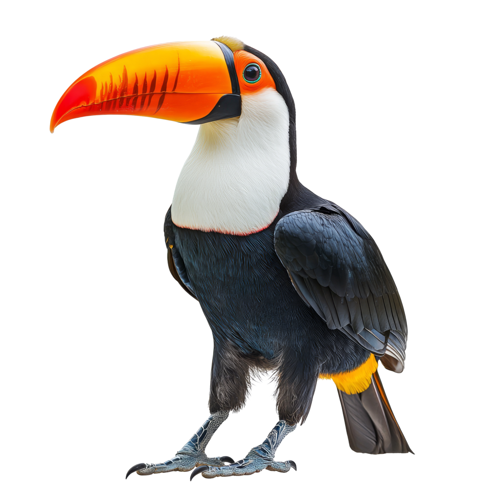 Colorful toucan with vibrant beak perched against a transparent background showcasing its natural beauty and striking features, toucan isolated on transparent background png