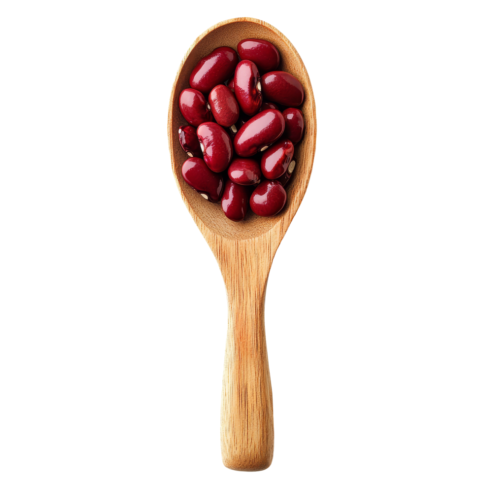 Red kidney beans in a wooden spoon against a transparent background highlighting freshness and natural ingredients, red beans in wood spoon on transparent background png