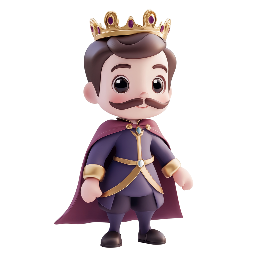 Cartoon prince character in a royal outfit on a transparent background for childrens illustrations, 3D Cartoon Prince Characters on transparent background png