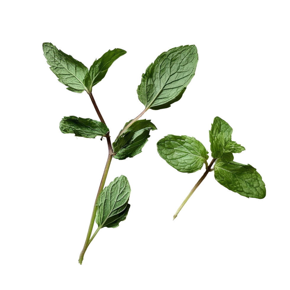 Fresh mint leaves arranged on a transparent background, showcasing vibrant green colors and delicate textures, Fresh mint leaves png