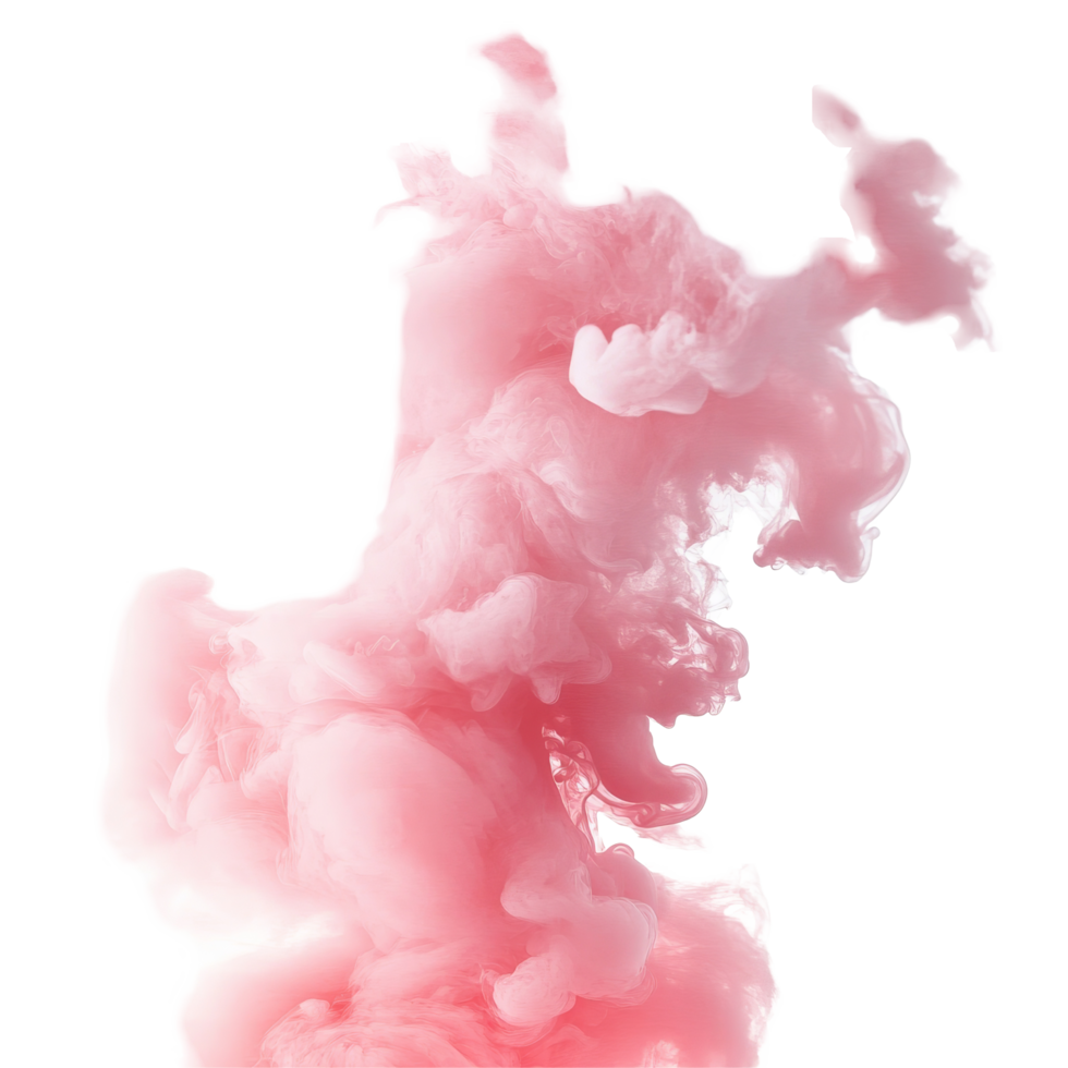 Delicate pink smoke swirling gracefully against a soft transparent backdrop in an artistic display of color and movement, pink smoke on transparent background png