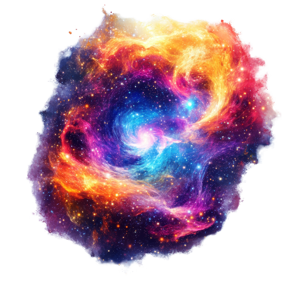 Vibrant cosmic swirl featuring colorful galaxies and nebulae on a bright transparent background, vibrant cosmos in style, isolated on a transparent background for design layouts png