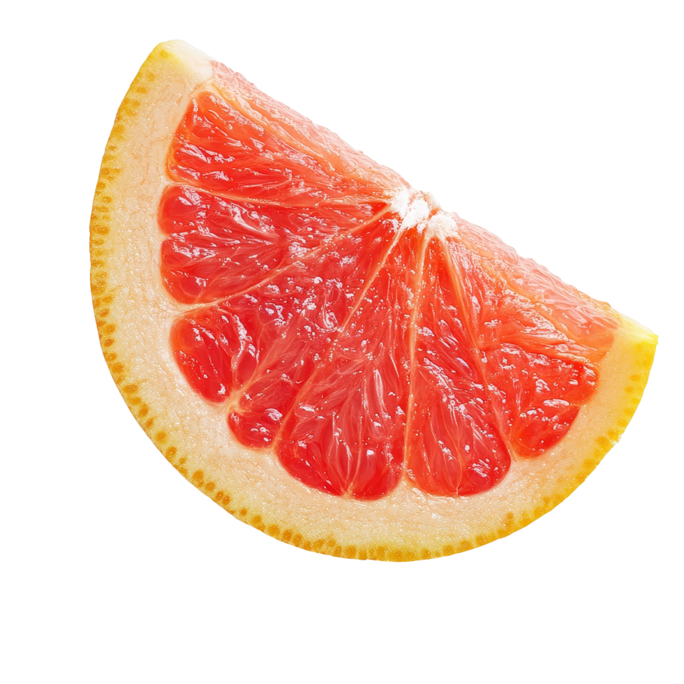 Fresh grapefruit slice showcasing juicy, vibrant flesh against a clean transparent backdrop for culinary presentation, Grapefruit piece on transparent background png