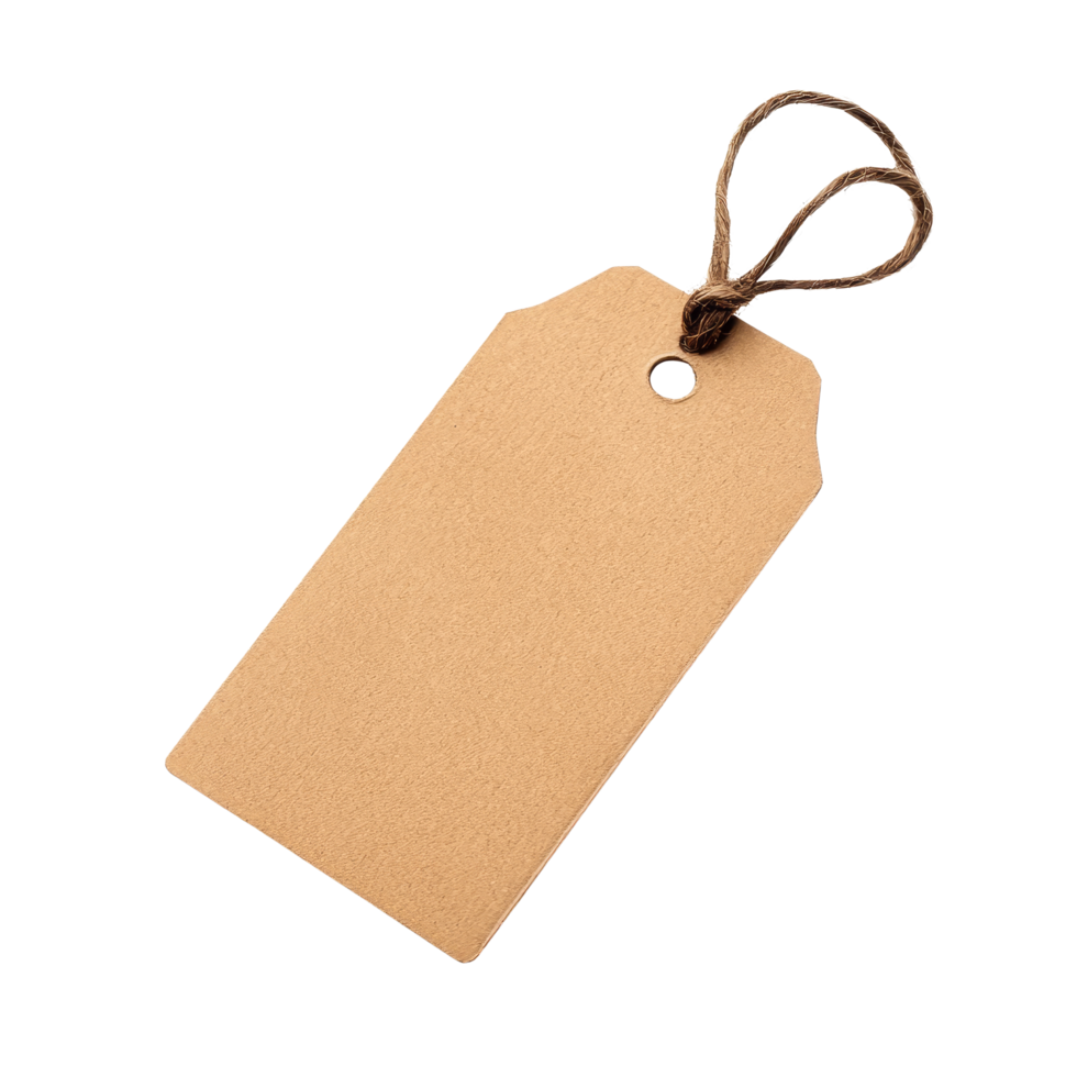 Top view of a blank cardboard hang tag isolated on a transparent background with a color accent, cardboard hang tag top view isolated transparent background png