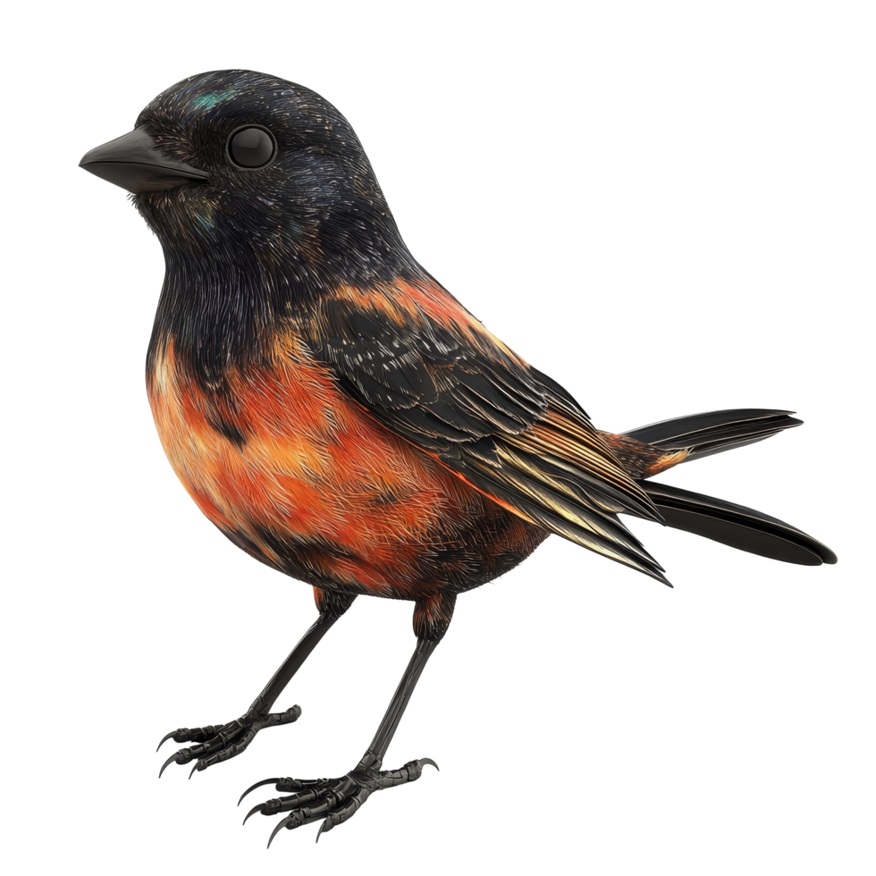 A colorful bird displays its vibrant plumage against a transparent background, 3D Modeled Bird Full Body on transparent background png